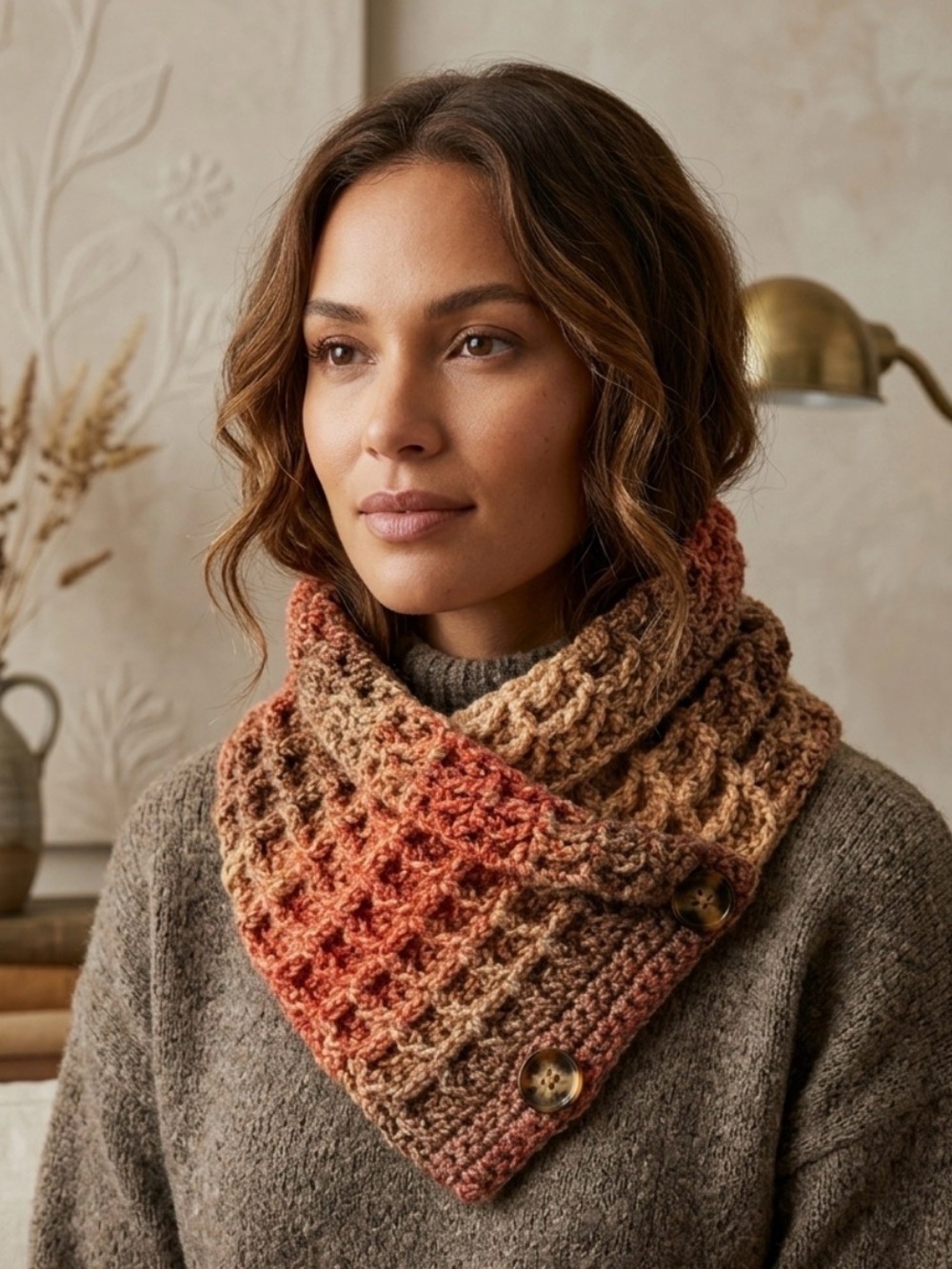 Handmade Crocheted Gradient Waffle  Cowl - Pink & Brown Ombre NWOT